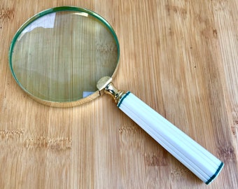 Vintage Style Magnifying Glass –Large- Gold Frame, Cream Handle