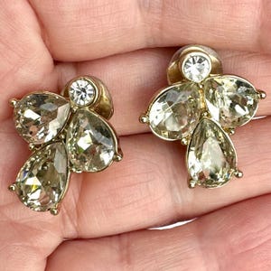 Quality Monet Clip On Earrings. Gold Tone Fittings Set with Large Diamanté Rhinestone. 1970s-80s
