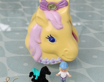 Vintage Polly Pocket Pony Ridin' aka Polly's Pony Show – 100% Complete 1994 Yellow Horse Shaped Compact Bluebird Toys Pet Parade Collection