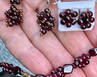 Garnet Stone Cluster Earrings – Deep Red Gemstone, Pierced Ears