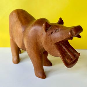 Teak Hippo Figure MSM / Mid Century Modern - Hippopotamus Solid Wooden Ornament - Hand Carved - Large
