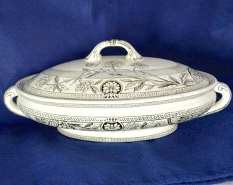 Antique Victorian Booths Tureen - T.G.& F.B England Sandringham Aesthetic Pattern circa 1883 - Clear Makers Back Stamp and Kite Date Mark