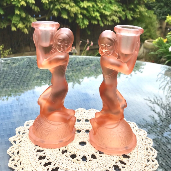 Pair 1930s Art Deco Female Figure Candle Holders Frosted - Etsy Canada