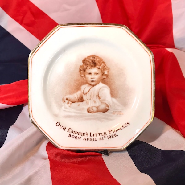Queen Elizabeth 11 Paragon Baby Plate ‘Our Empire’s Little Princess Born 1926’ - Marcus Adams Portrait Photo - Small Squared / Hexagonal