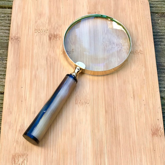 Large Handheld Magnifying Glass Gold Metal Frame 10cm Round Lens Vintage  Style Faux Horn Handle Overall Length 23cm /9 