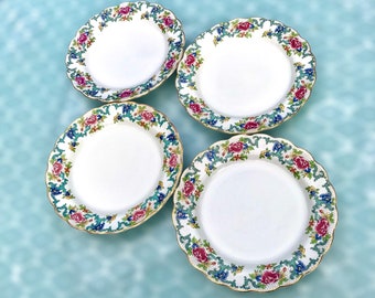 1930s Booths Floradora A8042. Colourful Floral Tea and Dinner Ware - Set of 4 Dinner Plates 9 3/4" / 250mm