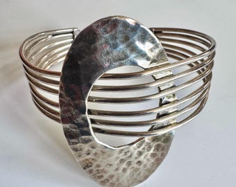 Taxco Mexico Sterling Silver, Tianguis Jackson, Modernist 925 Cuff Bracelet, Scottish Hallmark. 36g