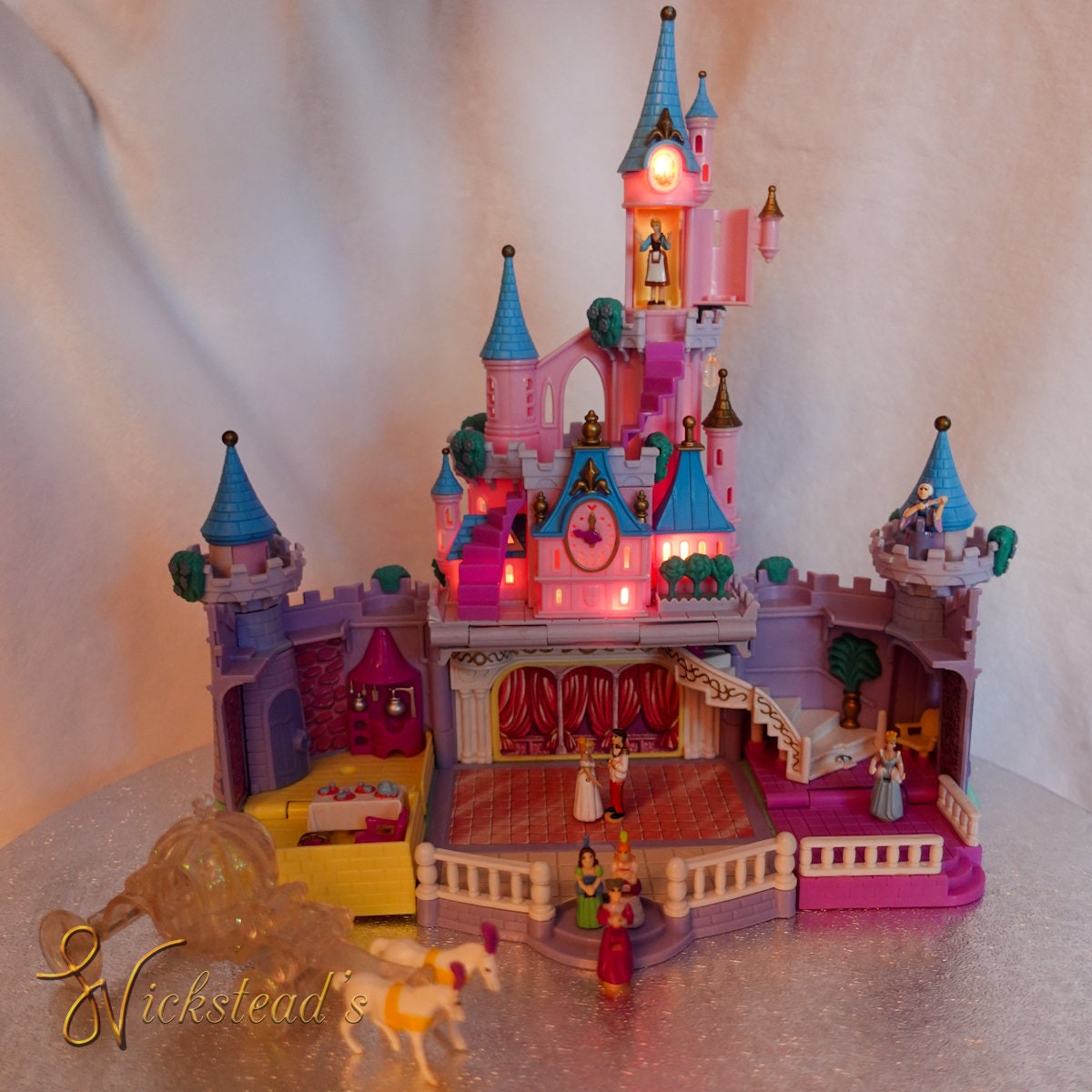 Vintage Polly Pocket Cinderella's Enchanted Castle Disney Tiny Collection  100% Complete 1995 Light up Bluebird Toys Fairy Godmother Prince 
