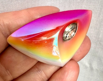 1950-60s Atomic Iridescent Czech Glass Brooch - Iridescent Orange / White/ Pink/ Purple