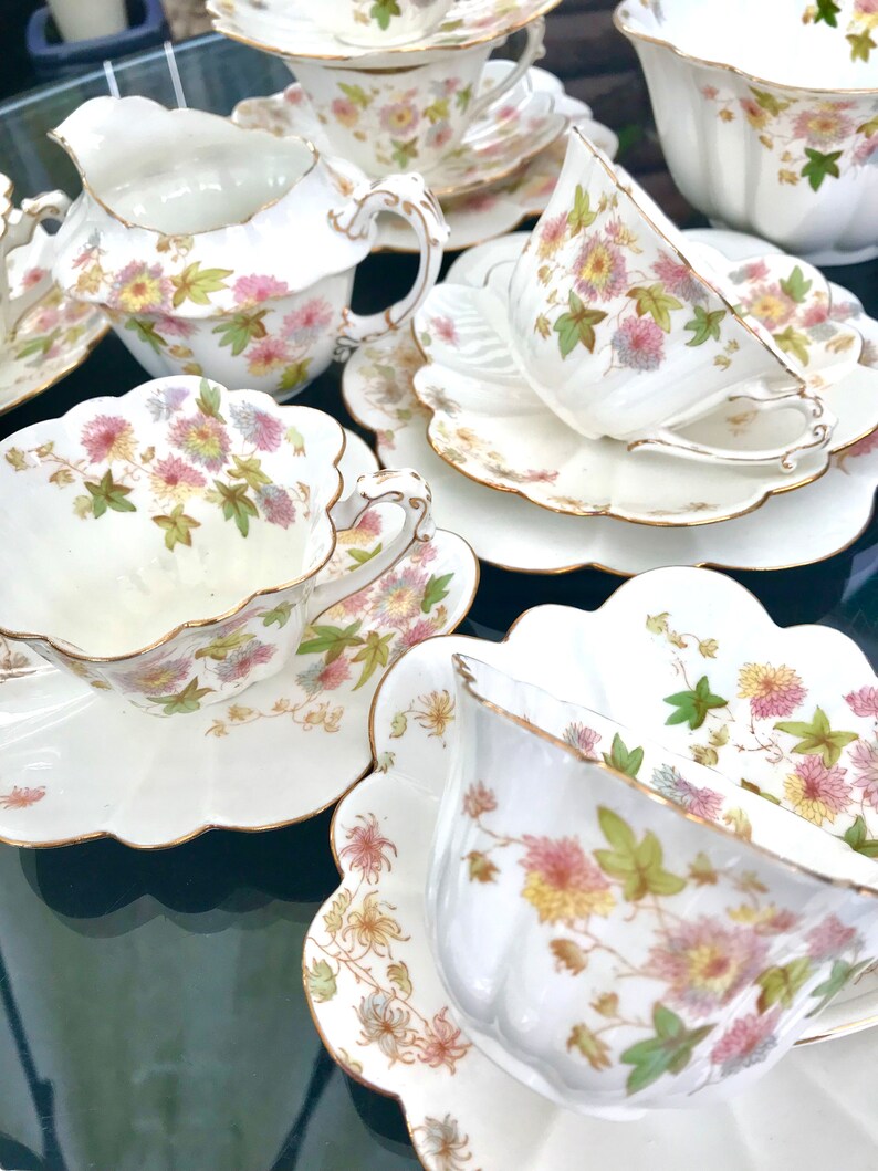 Antique Wileman the Foley China 20 Piece Tea Set. Chrysanthemum Flowers ...