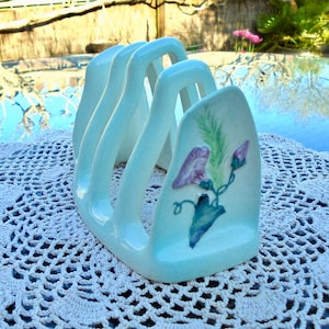 1950er Jahre Carlton Ware Toast Rack Geprägtes Blumenmuster Convolvulus Morning Glory Registriertes Australisches Design Aqua Blau Grün Frühstücksartikel