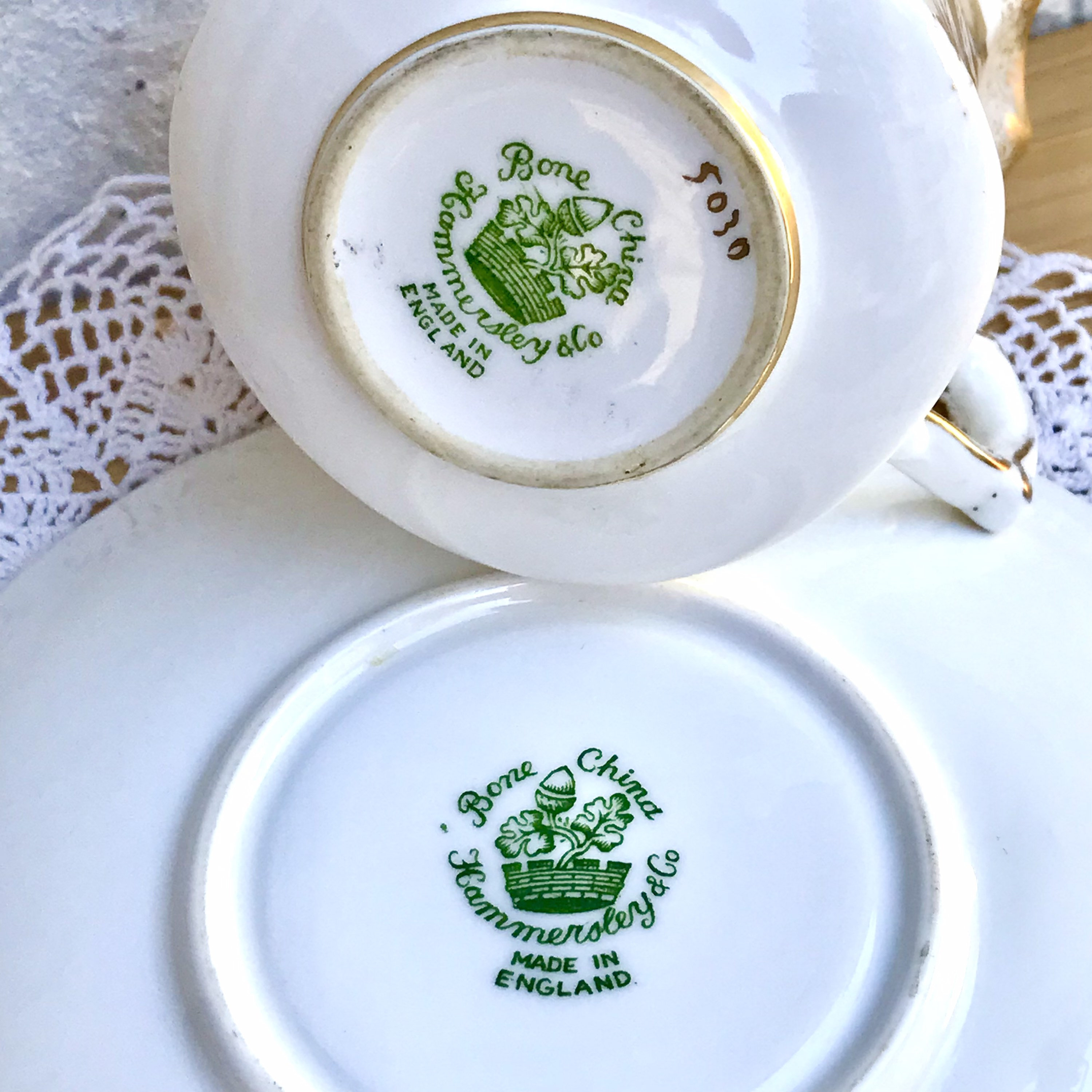 Hammersley Fine Bone China Teacup and Saucer, Golden Floral Duo