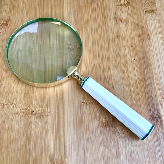 Large Handheld Magnifying Glass Gold Metal Frame 10cm Round Lens Vintage  Style Cream Handle Overall Length 22cm /8 3/4 