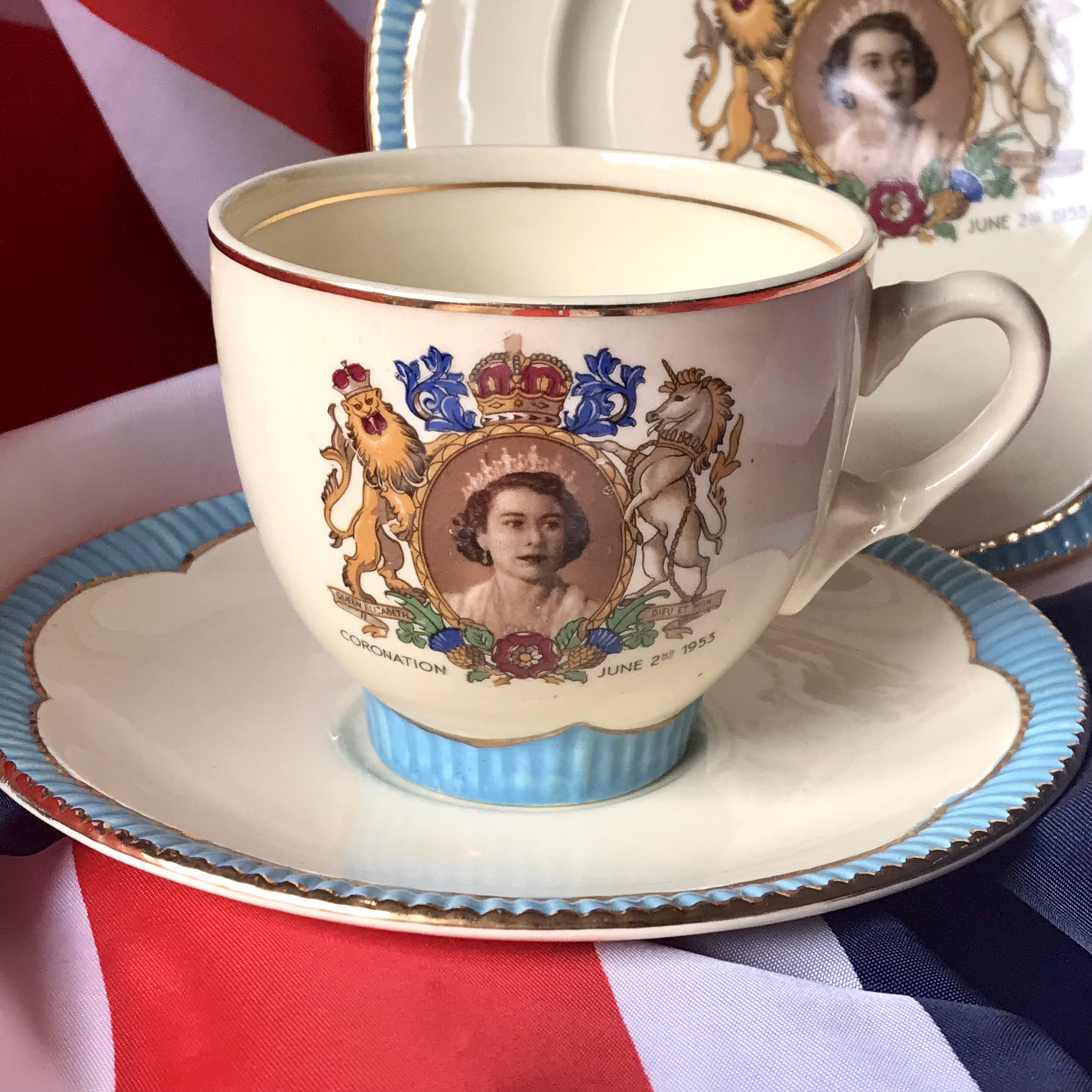 Clarice Cliff Queen Elizabeth II Coronation Tea Trio – 1953