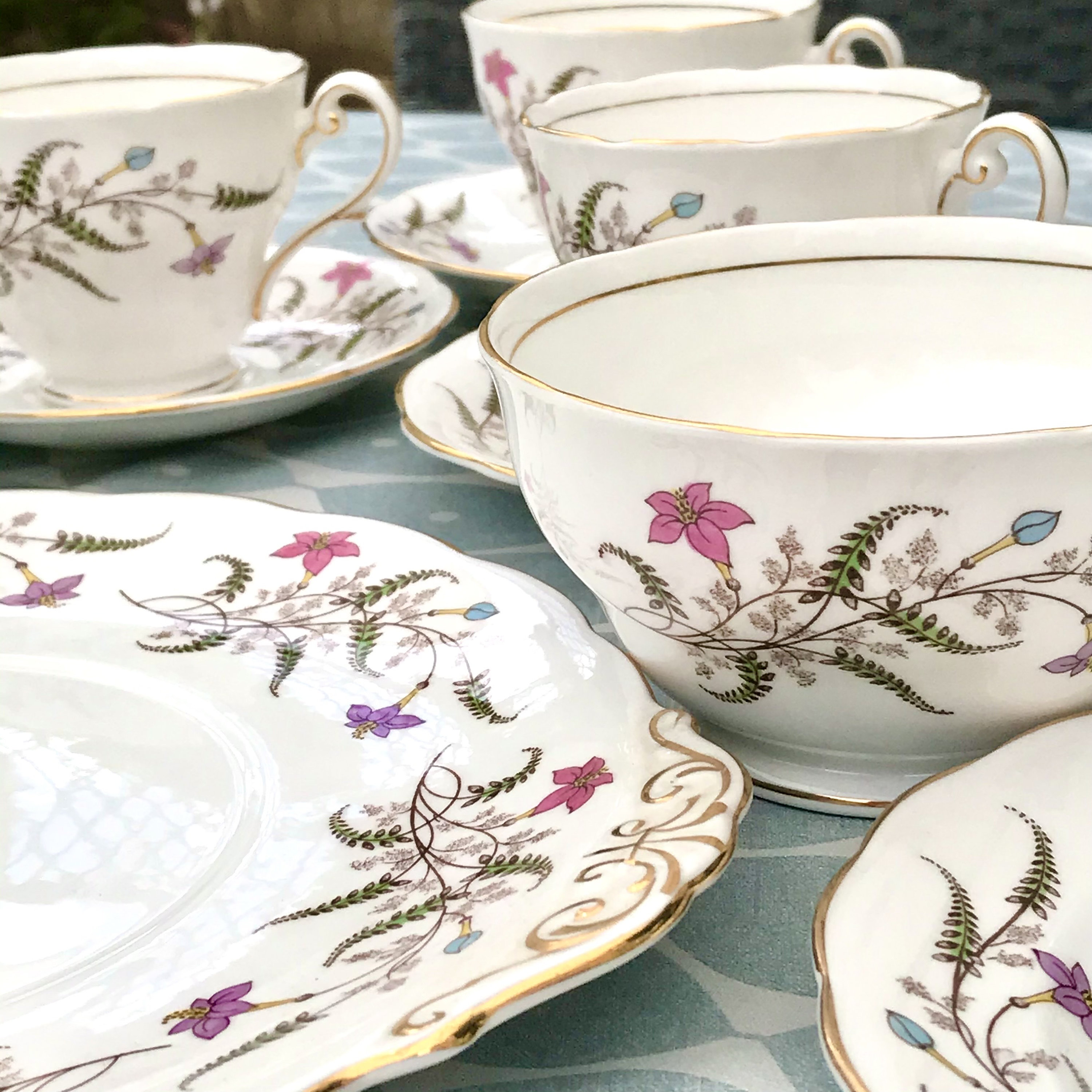 Royal Standard English China Tea Set, Floral Fern Pattern 'fancy