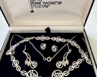 Vintage Scottish Sterling Silver Glasgow Rose Designer Carrick Jewellery | Rennie Mackintosh | Necklace, Earrings, Bracelet Set.