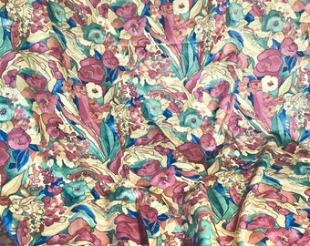 1980s Heavy Glazed Cotton Mix Fabric - Stylised All Over Floral Pattern - Vintage Furnishing Material Long Length  63" x 5.5yds / 160cm x 5m