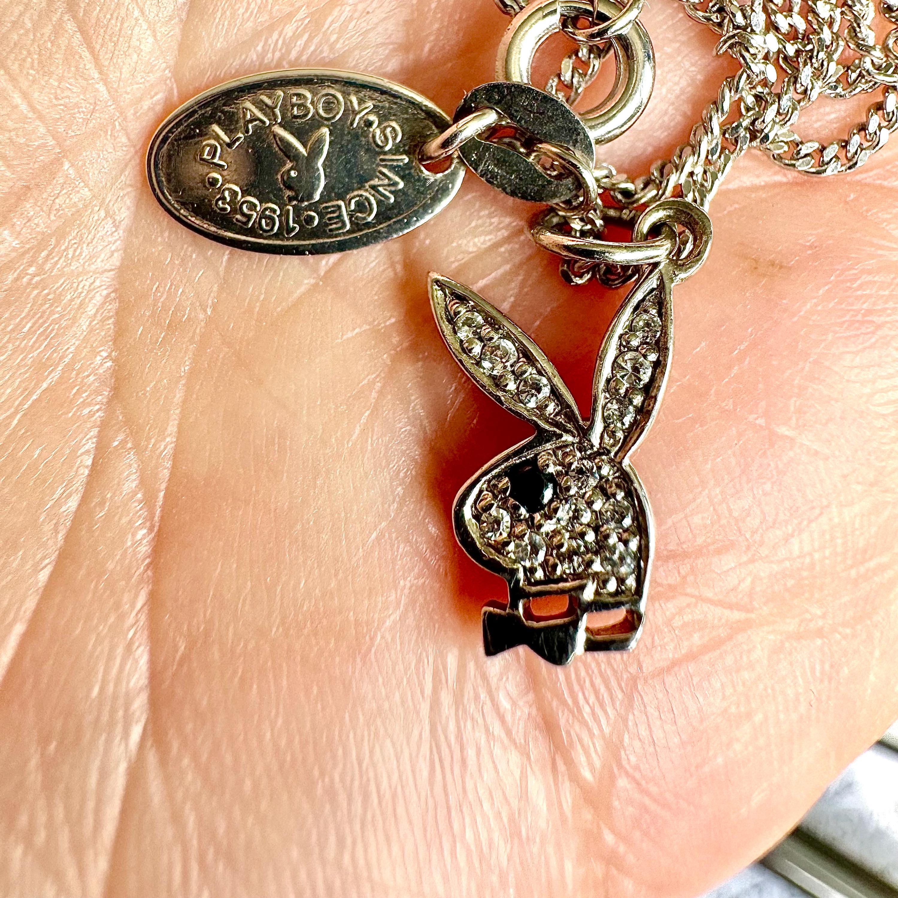 Sterling Silver Playboy Bunny Necklace, Officially Licensed: Pave