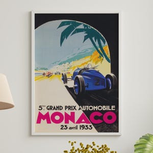 Retro F1 Monaco Grand Prix Poster - Formula 1 Wall Art | Racing Gift | Vintage F1 Poster | 1933 F1 Print for Home or Garage Decor