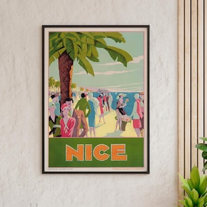 Vintage Nice Art Print, French Riviera Wall Art, Mediterranean Sea Travel Poster, Beachy Coastal Decor, Nautical Seaside Print