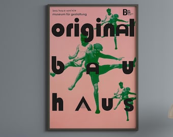 Bauhaus Poster: Modernist Pink & Green Abstract Art Print