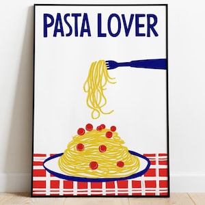 Stampa di pasta, poster di spaghetti, stampa per amanti della pasta, poster italiano, stampa della serata pasta, poster dello chef, regalo per buongustai, arte murale di spaghetti