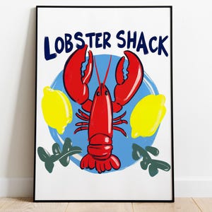 Poster di aragosta - Stampa artistica da parete con frutti di mare, Decorazione da cucina alla moda, Arte gastronomica, Poster per ristoranti, Stampa di aragosta, Arte di aragosta rossa