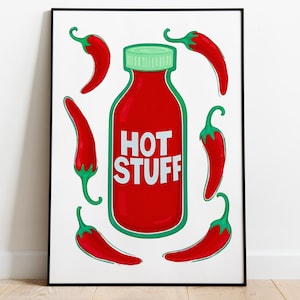 Poster di salsa piccante - Arte da cucina piccante, arredamento Airbnb cool, stampa di peperoncino, arte murale per buongustai, stampa di cose piccanti, arredamento con dopamina