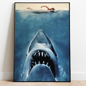 Poster del film Lo Squalo, stampa da parete horror con gli squali, stampa di film vintage, poster retrò del film di Spielberg, regalo personalizzato per gli amanti del cinema
