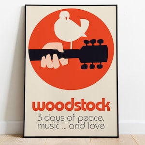 Poster di Woodstock - Poster di musica indie, stampa di concerti vintage, arte rock and roll, arte murale hippie, poster anni '70, decorazioni per la musica rock