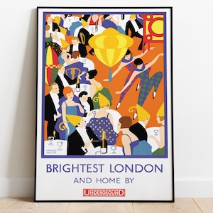 London Underground art Print, Vintage Travel Poster, Retro London Tube wall Art, British Wall Decor, London Gifts, Brightest London Print