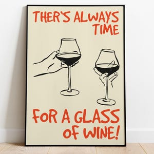 Stampa divertente sul vino - Poster retrò sul vino, stampa murale Happy Hour, stampa Cheers, stampa su calici di vino rosso, regalo per gli amanti del vino, poster post-sbornia