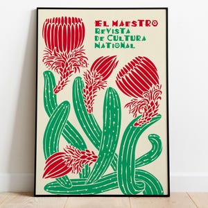 Mexico Cactus Art Print - Retro Mexican Poster, Cactus Wall Art, Revista de Cultura, Latino Decor, Mexican Culture Art