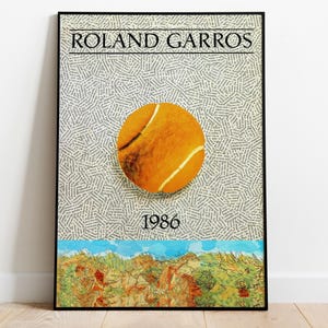 Roland Garros 1986 Tennis poster French Open Grand Slam print Eduardo Arroyo Tennis wall art Gifts Man cave doctor Sport room wall art