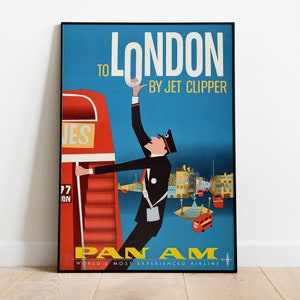 Póster publicitario vintage de Pan Am, impresión artística de aerolínea, arte mural de viajes a Londres, decoración urbana retro, póster de aviación, impresión de Pan Am de 61 x 91 cm