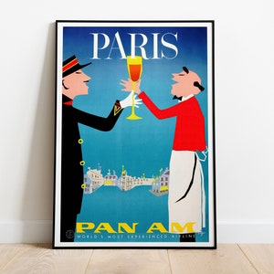Póster vintage de la aerolínea Pan Am, impresión artística de viaje a París, arte mural de aerolíneas, arte estilo Bauhaus, póster publicitario francés, decoración de aviación retro.