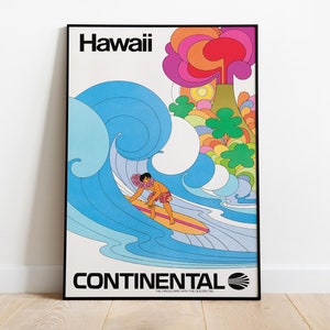 Continental Hawaii Flugreisen Plakat Vintage Surf Wand Kunst Print Werbeplakat Hawaii Wand Kunst
