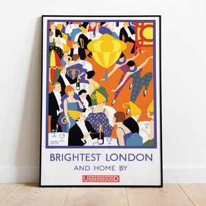 Retro London Illustration Poster, London Underground Art Print, Brightest London Vintage Travel Poster, Classic British Wall Decor