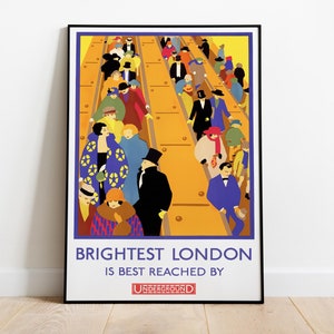 Hellste Londoner U-Bahn Poster, Vintage Reise-Kunstdruck, Art-Deco-Druck, Wohnkultur, London Wandkunst, Giclée-Druck