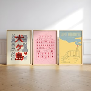 WES ANDERSON set di 3 stampe Illustrazione ispirata al film Poster Stampa Isle of Dogs Stampa Life Aquatic Stampa Grand Budapest Hotel Aesthetic