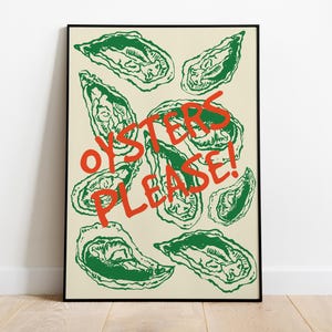 Retro zeevruchten oesterprint, grappig keukencitaat poster, keukenmuurkunst, barwagen uit het midden van de eeuw en eetkamerdecor, nieuw huis cadeau