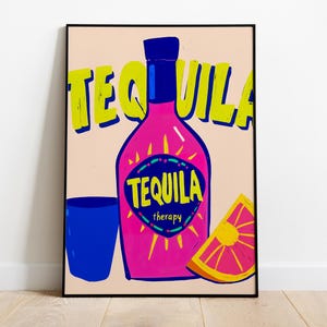 Impresión artística de dopamina de tequila, póster de cóctel vintage, decoración de carrito de bar, arte mural de cueva masculina, regalo de bebida de dopamina, obra de arte retro de tequila