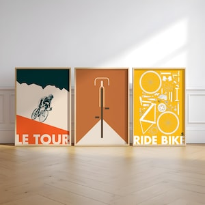 Ensemble d'affiches de cyclisme du Tour de France, impression sur le Grand Tour, cadeau d'art cycliste minimaliste pour cycliste, impression d'impression de vélo de route, lot de 3 décorations murales élégantes