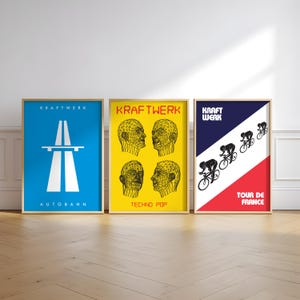 Autobahn, Techno Pop, Tour de France Stampe artistiche ispirate ai Kraftwerk Poster Set di 3 stampe da parete di musica elettronica, poster di album di band retrò