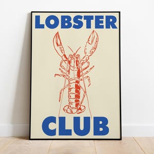 Hummer-Druck Wandkunst, Nautisches-Meeresfrüchte-Poster, Hummer-Dekor, Hummer-Club, Hummer Club-Kunstdruck für das Küstenhaus