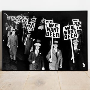 Lámina artística "Queremos cerveza" - Póster vintage de la prohibición, arte mural cervecero, decoración de cuevas masculinas, arte retro para bar, regalo para amantes de la cerveza