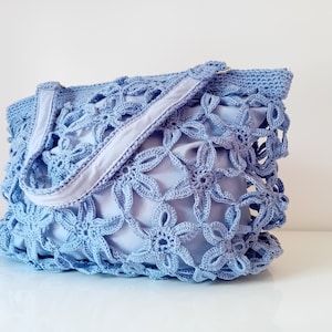 Große gehäkelte Spitzentasche, Lavendel elegante Sommer Umhängetasche, einzigartiges Geschenk für Frau, Geburtstagsgeschenk,