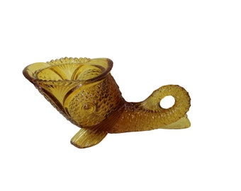 Vase poisson koï en verre Kemble couleur ambre vintage 91381
