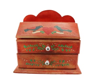 Handpainted Rosemaling Box Drawers Red Vintage Caverly Crafts Orlando 89971