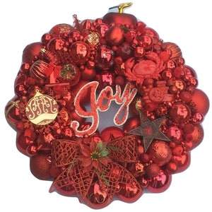 Vintage RED Christmas ornament krans 19 Inch Duitsland glas Shiny Bright